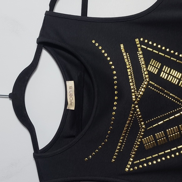 ARDEN B Vintage Gold Studded Black Mini Dress Size Small - Picture 8 of 16